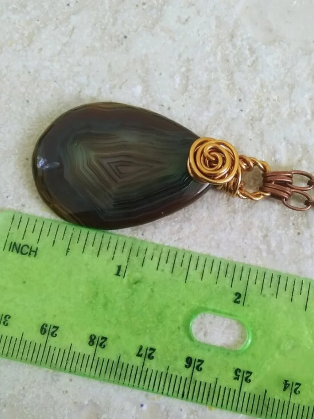 Earthy Muted Browns + Greens! Gorgeous Banded Agate Teardrop Pendant + Chain!